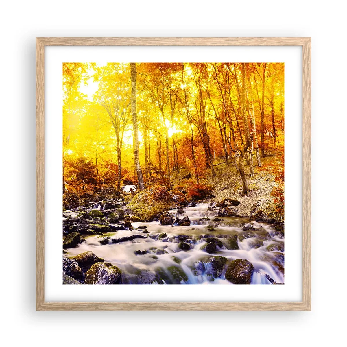 Een poster in een licht eiken lijst - Stenen gezet in goud en platina - 50x50 cm