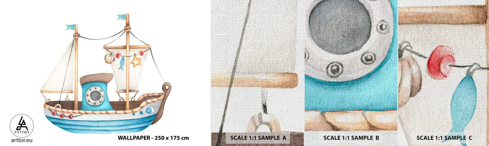 Fotobehang Monster Premium Canvas - Ahoi, avontuur! - Schip, Kinderen, Nautisch - 100x30 cm