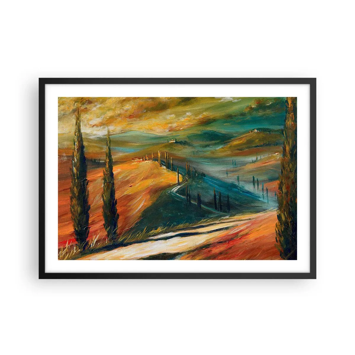 Poster in een zwarte lijst - Toscaans landschap - 70x50 cm