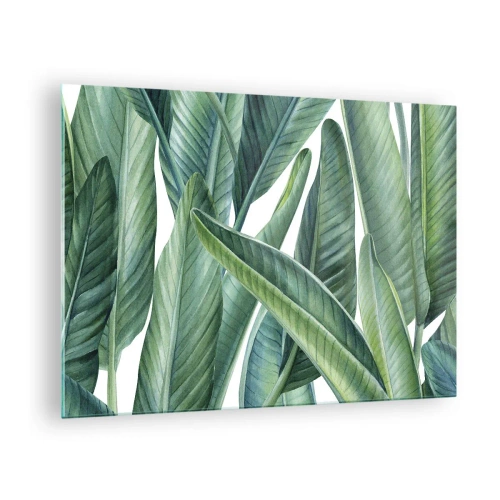 Schilderen op glas - Tropische bladeren in tinten groen - 70x50cm - Groen zelf - Moderne wanddecoratie voor woonkamer en slaapkamer ARTTOR