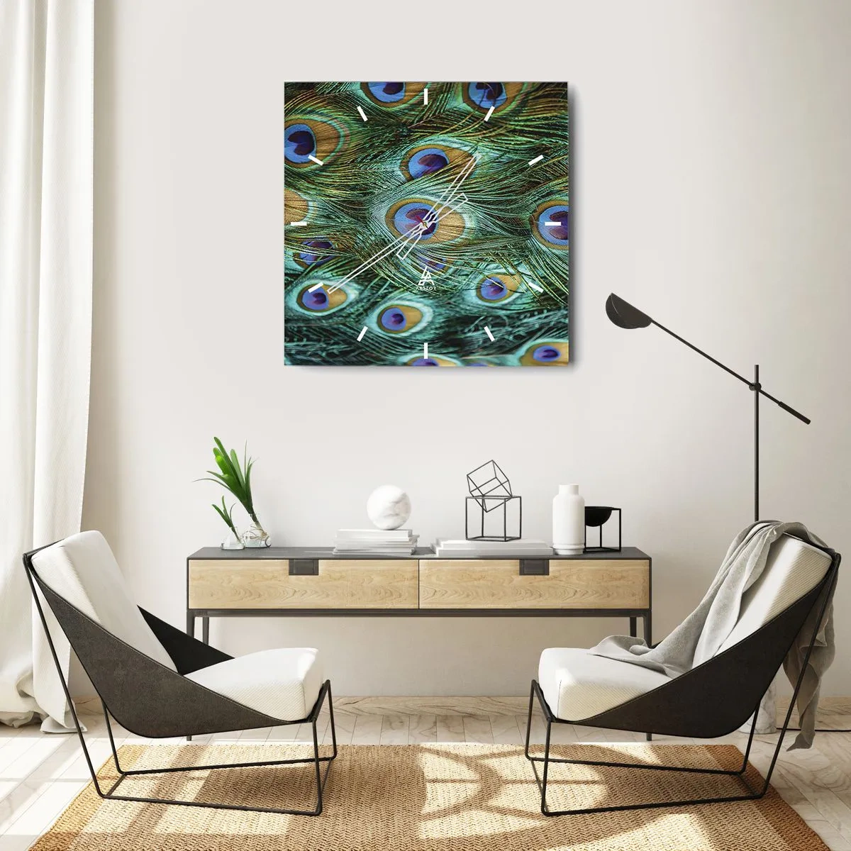 Wandklok - Klok - Een pauwenooglook - 40x40 cm