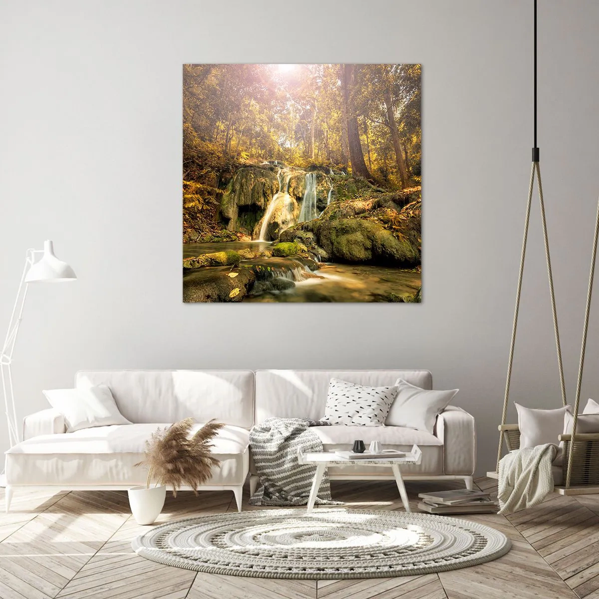 Schilderen op canvas - Boscascade in het groen - 50x50 cm