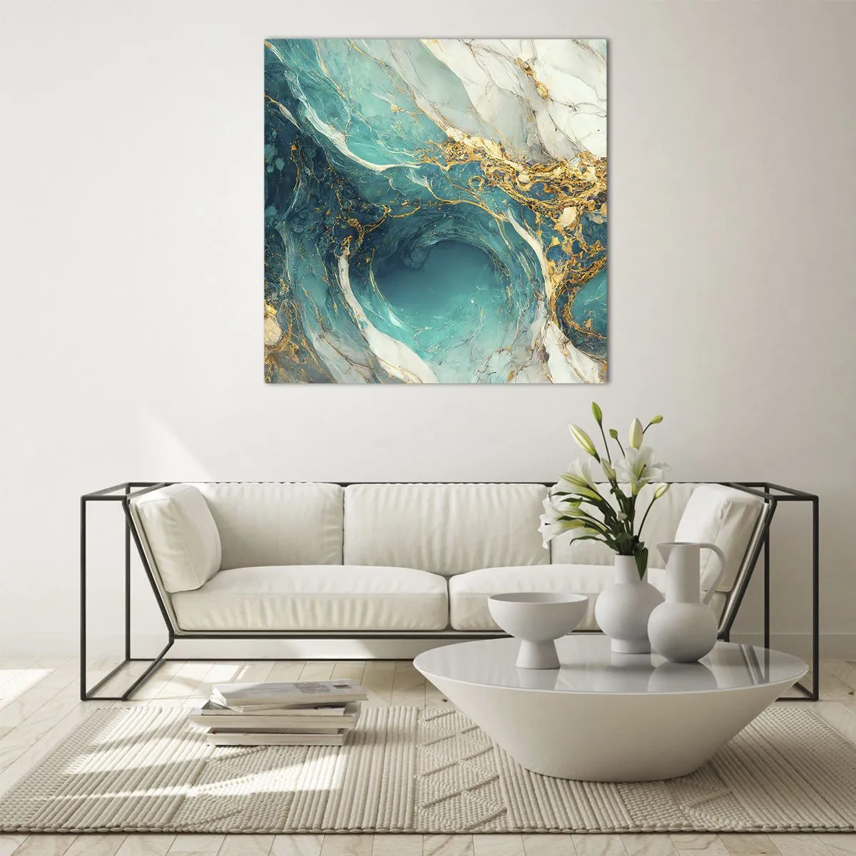 Schilderen op glas - Compositie met goudaders - 50x50 cm