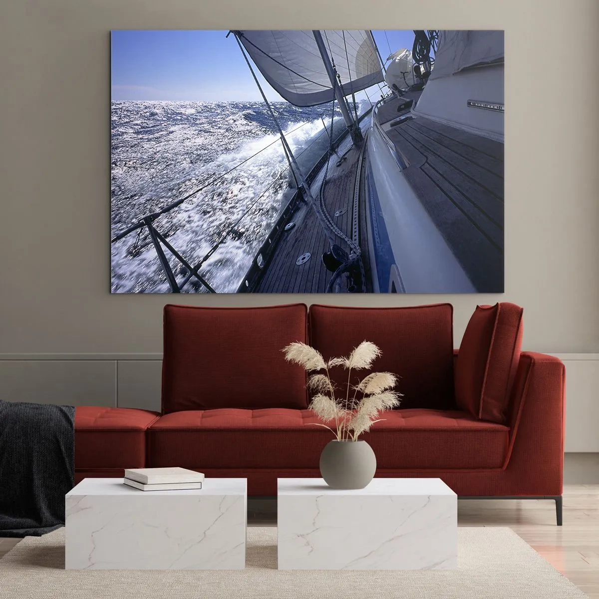 Schilderen op glas - Een jacht dat op een stormachtige zee vaart bij zonnig weer - 70x50cm - Ik weet wat het is om een