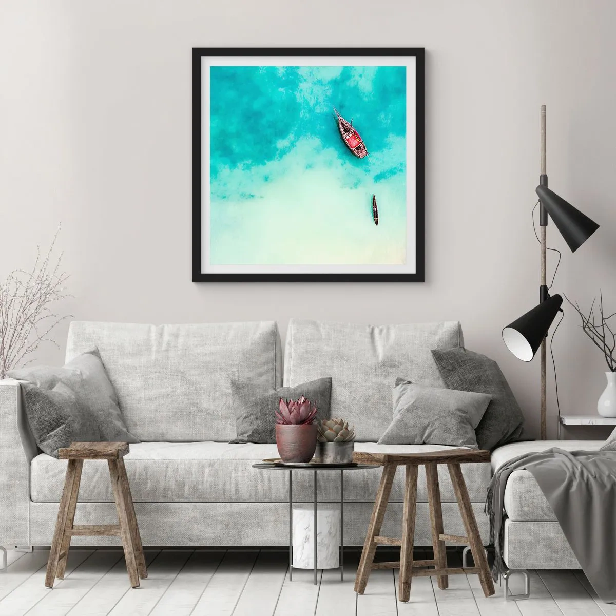 Poster in een zwarte lijst - Want op de stranden van Zanzibar, wanneer het teveel aan water ... - 60x60 cm