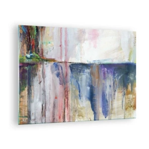 Schilderen op glas - Een kleurrijke abstractie met dynamische verfstrepen en texturen. - 70x50cm - Kleurrijke impressies en associaties - Moderne wanddecoratie voor woonkamer en slaapkamer ARTTOR