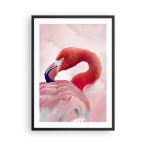 Poster in een zwarte lijst - Roze flamingo op een lichte achtergrond - 50x70cm - Vogel schoonheid - Moderne wanddecoratie voor woonkamer en slaapkamer ARTTOR