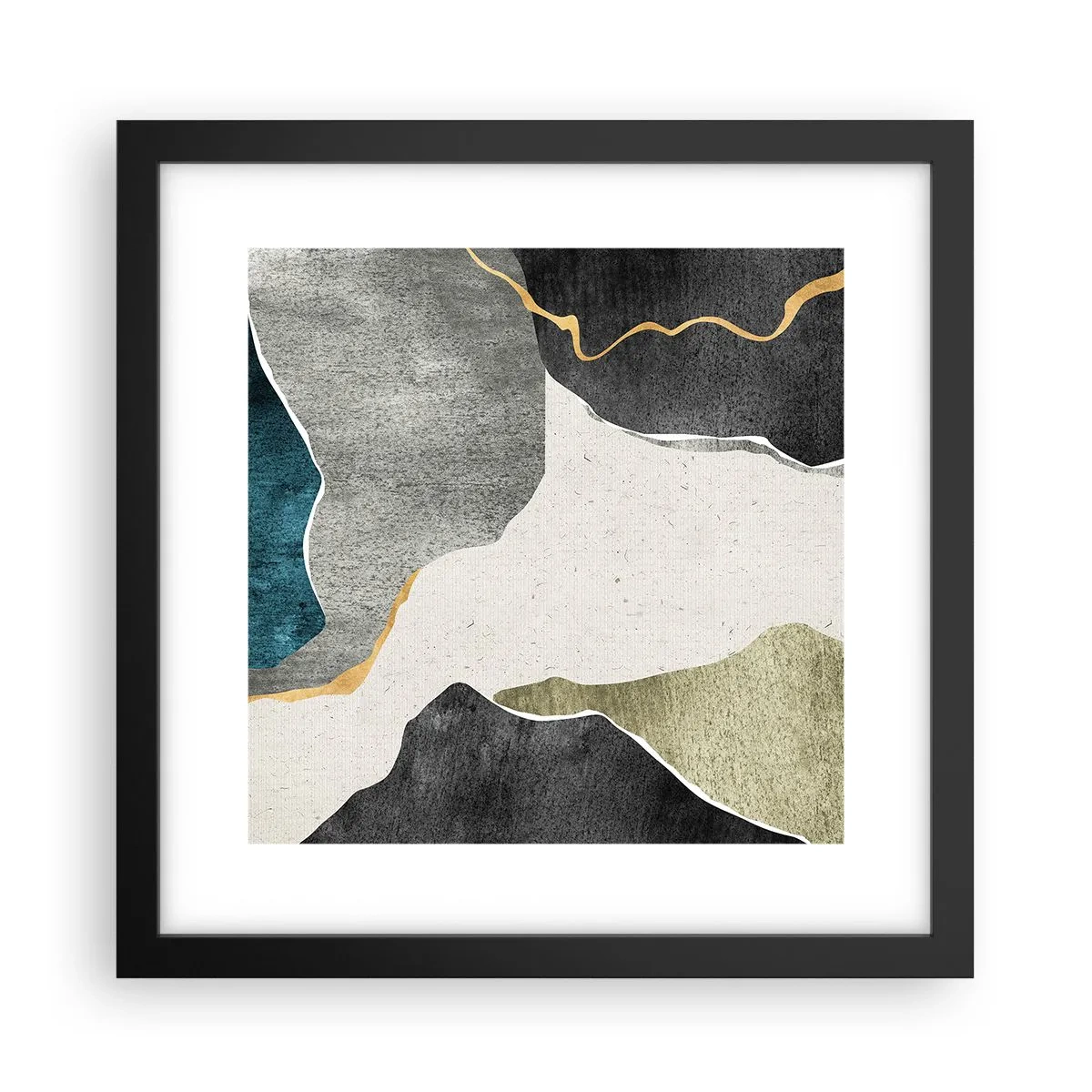 Poster in een zwarte lijst - Mozaïekcompositie met gouddraad - 30x30 cm