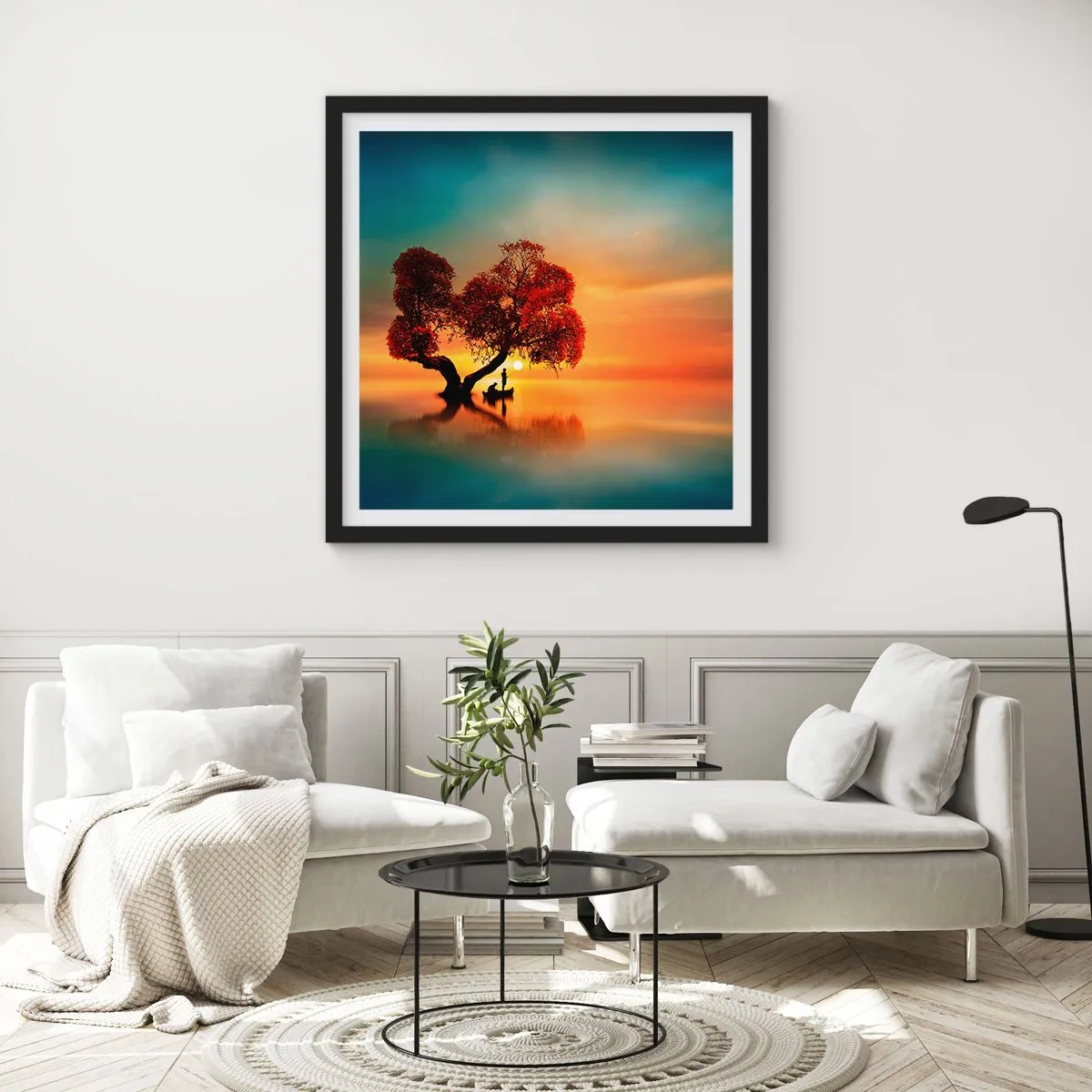 Poster in een zwarte lijst - Afstanders en de stilte van de wereldlozen - 30x30 cm