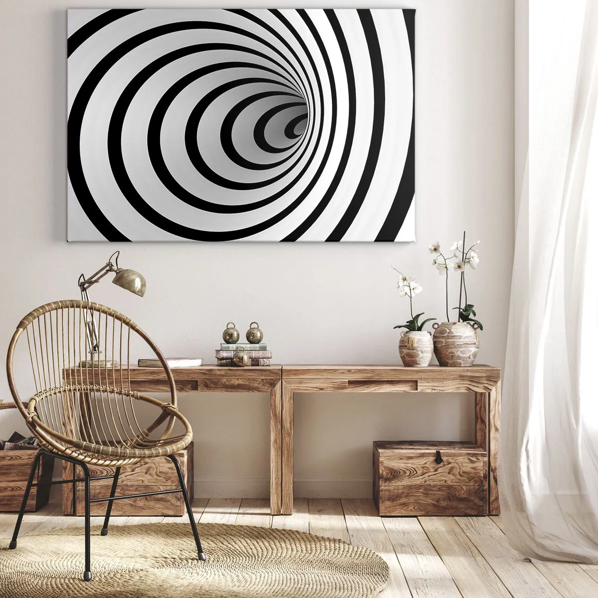 Schilderen op canvas - Een zwart-witte spiraal die een hypnotiserend effect creëert - 70x50cm - Kun jij er ook niet tegen? - Moderne wanddecoratie voor woonkamer en slaapkamer ARTTOR