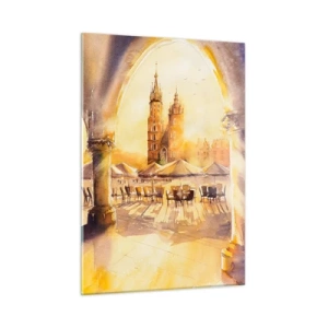 Schilderen op glas - Zonsopgang boven het marktplein van Krakau - 50x70 cm