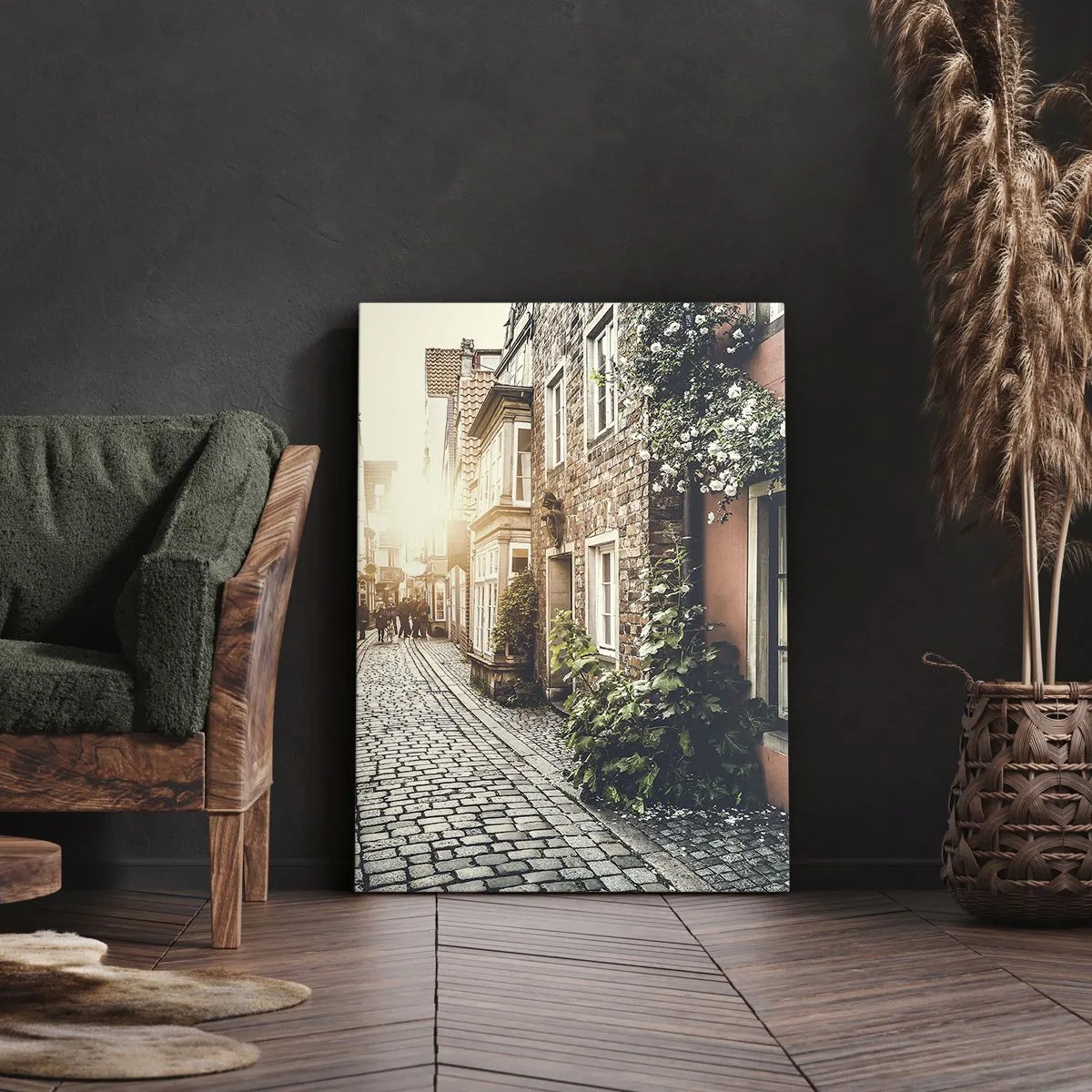 Schilderen op canvas - Rozensteeg in roze gloed - 80x120 cm