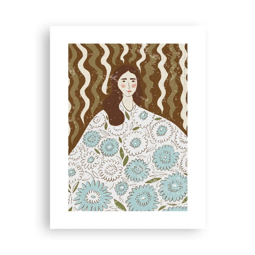 Poster - Portret in een bloemengewaad - 30x40 cm