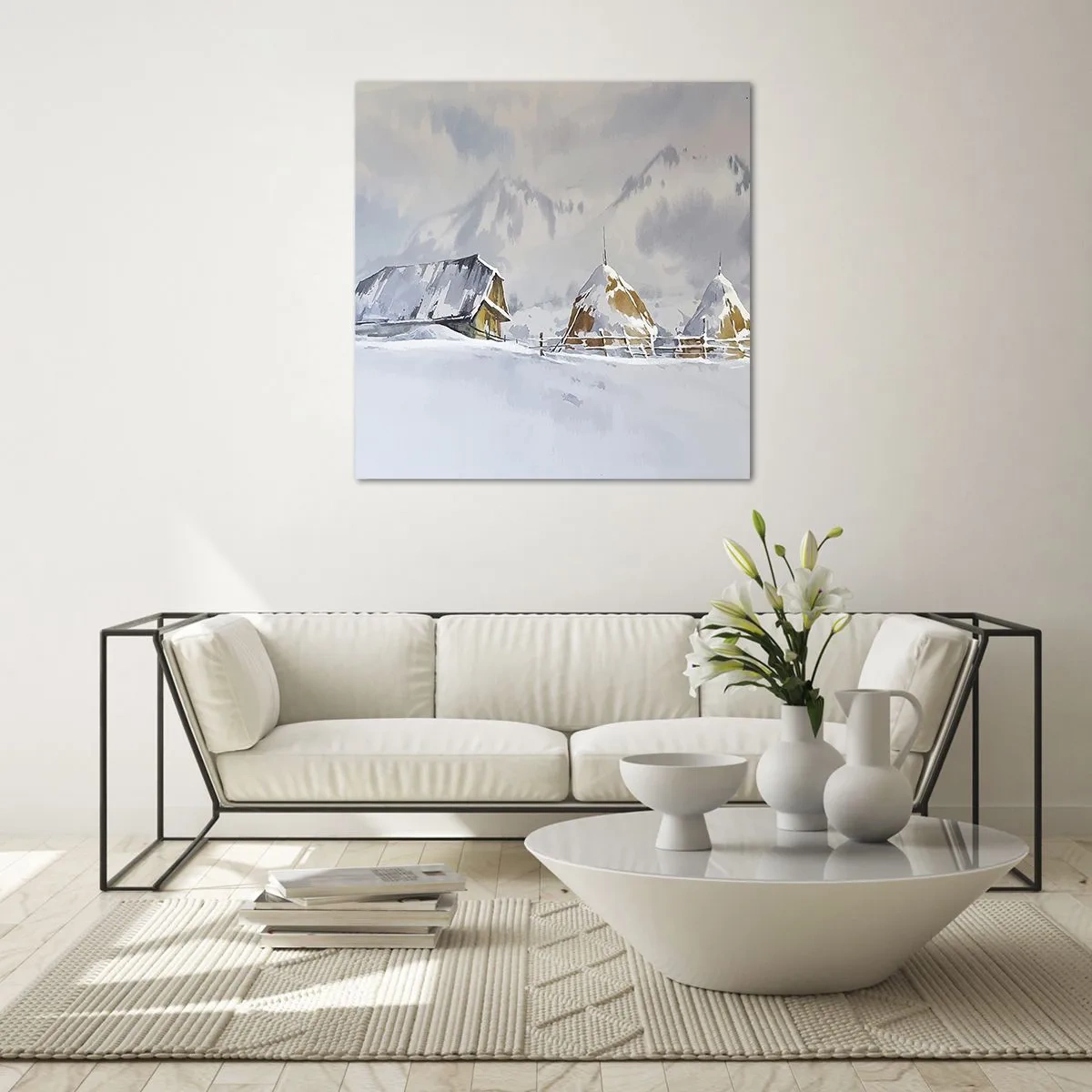 Schilderen op glas - In een besneeuwde vallei - 60x60 cm