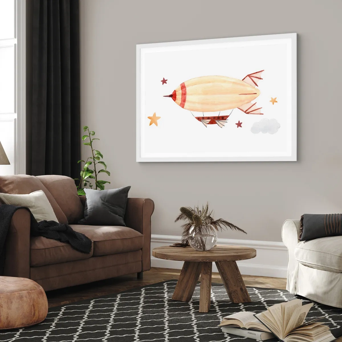 Poster in een witte lijst - Luchtschip - 100x70 cm