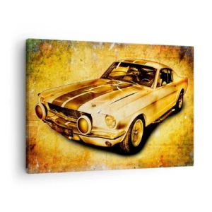 Schilderen op canvas - Klassieke retro sportwagen op een vintage achtergrond in gouden tinten - 70x50cm - Gekke jaren 70 - Moderne wanddecoratie voor woonkamer en slaapkamer ARTTOR