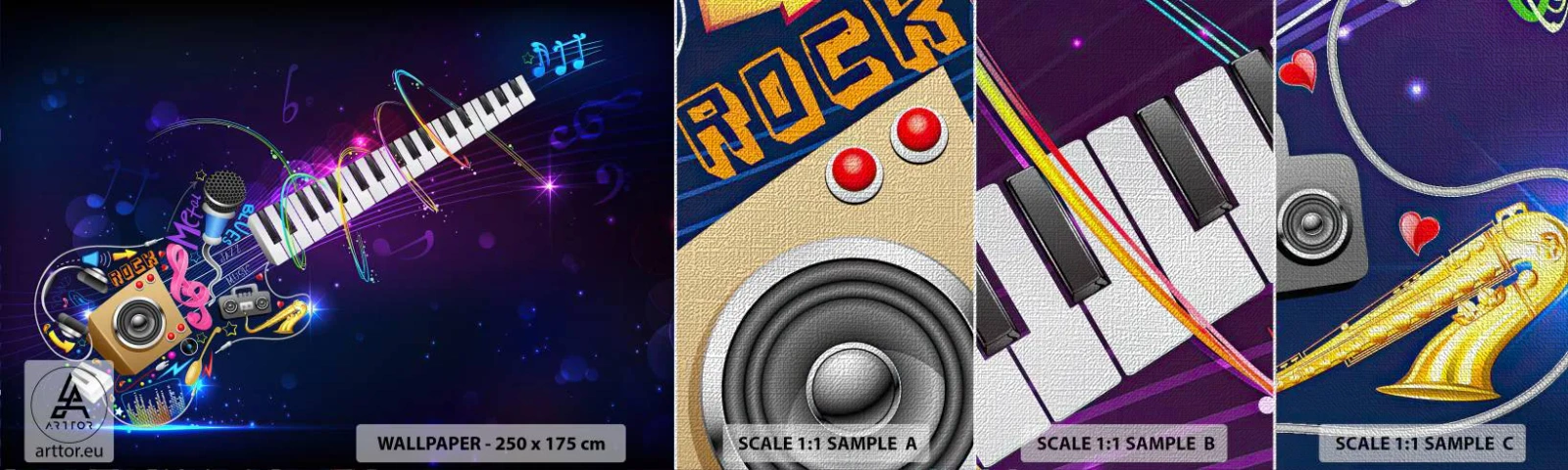 Fotobehang Monster Premium Canvas - En alles is prima. - Abstractie, Een muziekinstrument, Muziek - 100x30 cm