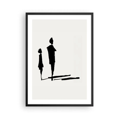 Poster in een zwarte lijst - Silhouetten van twee figuren in het zwart op een lichte achtergrond - 50x70cm - Zeker samen? - Moderne wanddecoratie voor woonkamer en slaapkamer ARTTOR