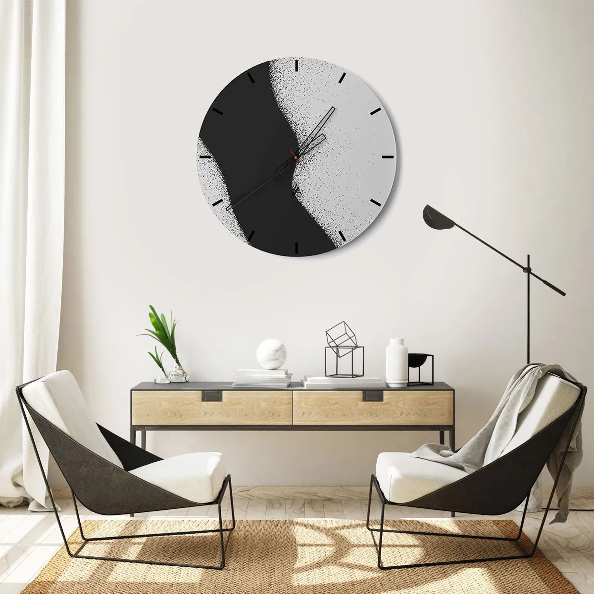 Wandklok - Klok - Zwart-wit abstractie met een vloeiende overgang en een korrelig effect - 30x30cm - Vloeibare balans - Moderne wanddecoratie voor woonkamer, keuken en slaapkamer ARTTOR