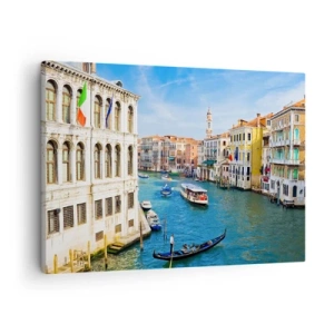 Schilderen op canvas - Een Venetiaans kanaal met een gondel en kleurrijke gebouwen - 70x50cm - Het enige verkeer ter wereld - Moderne wanddecoratie voor woonkamer en slaapkamer ARTTOR