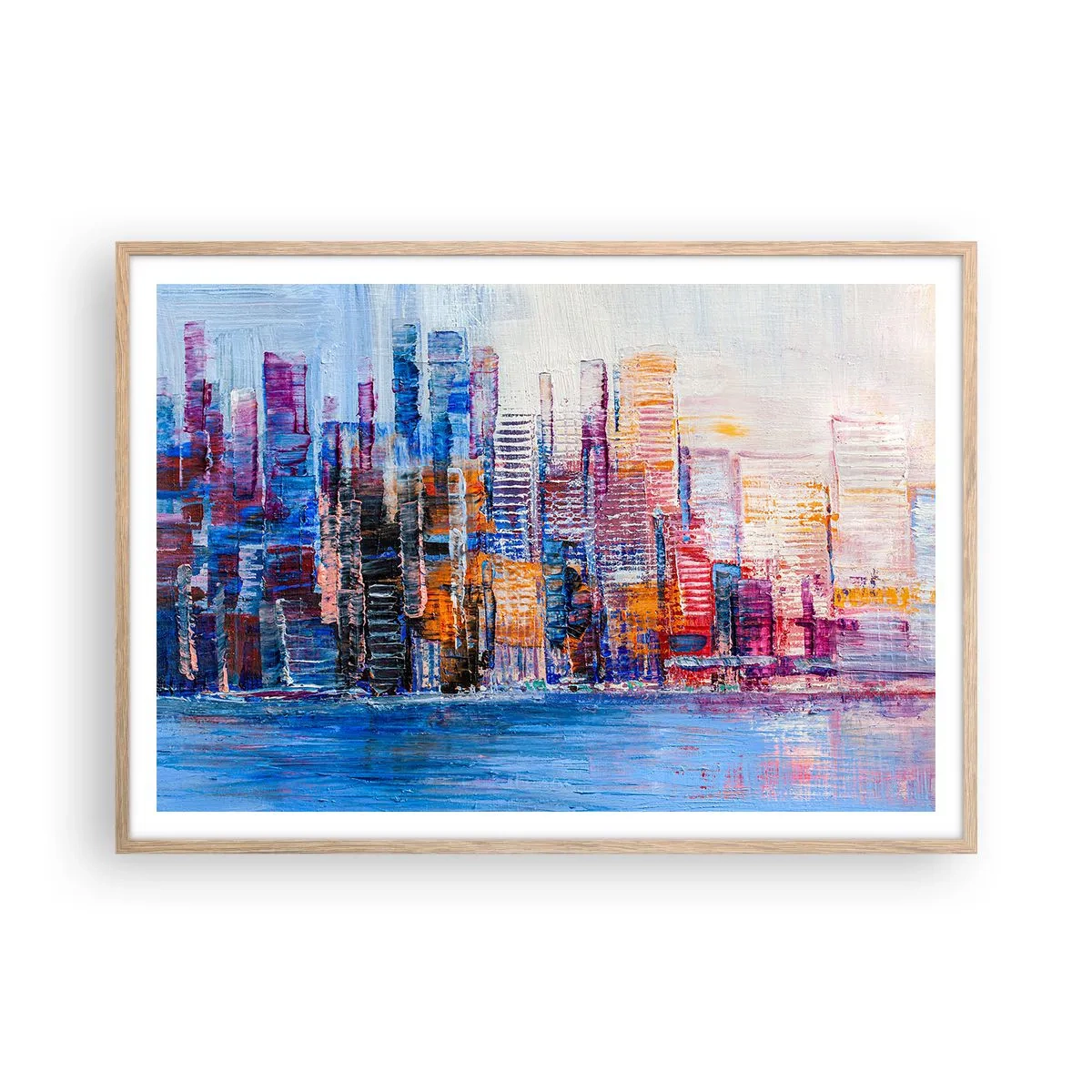 Een poster in een licht eiken lijst - Een vrolijke metropool - 100x70 cm