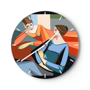Wandklok - Klok - Twee vrouwen in geometrische stijl op een kleurrijke achtergrond - 30x30cm - Een moment van vertrouwen - Moderne wanddecoratie voor woonkamer, keuken en slaapkamer ARTTOR