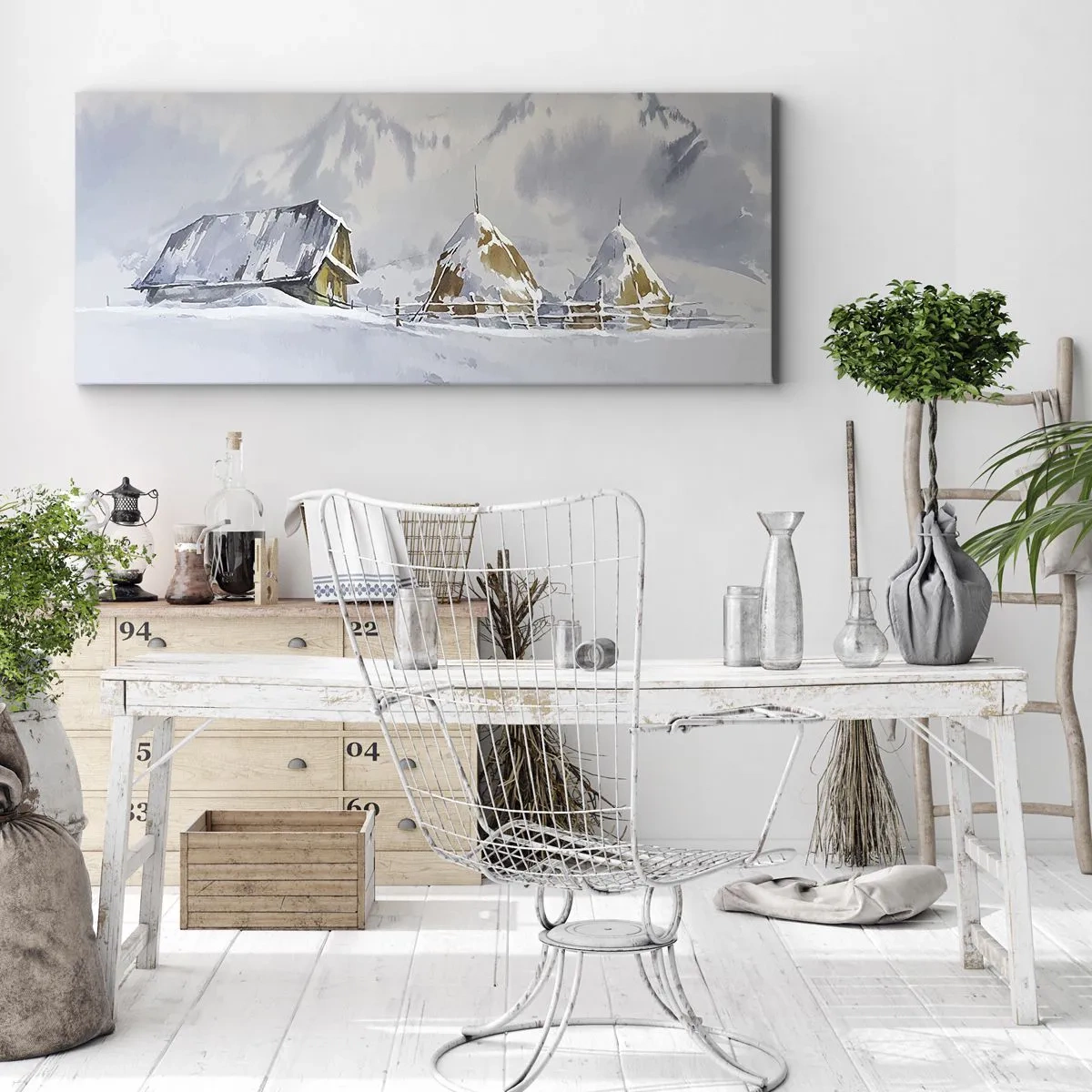 Schilderen op canvas - In een besneeuwde vallei - 90x30 cm