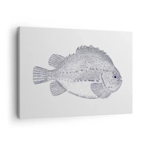 Schilderen op canvas - Zwart-wit tekening van een vis op een witte achtergrond in minimalistische stijl - 70x50cm - Voor het album van de natuuronderzoeker - Moderne wanddecoratie voor woonkamer en slaapkamer ARTTOR