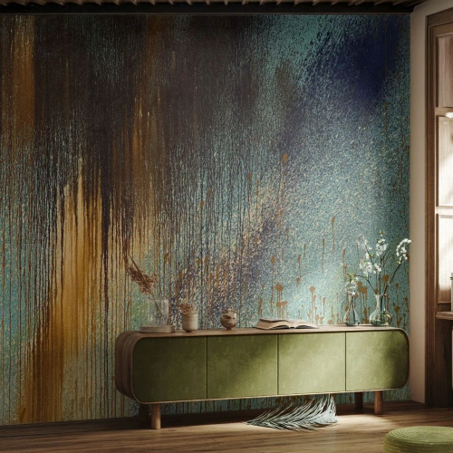 Fotobehang Premium Canvas - Een niet toevallig kleurrijke compositie - Abstractie, Industrieel, Verf - 350x256 cm