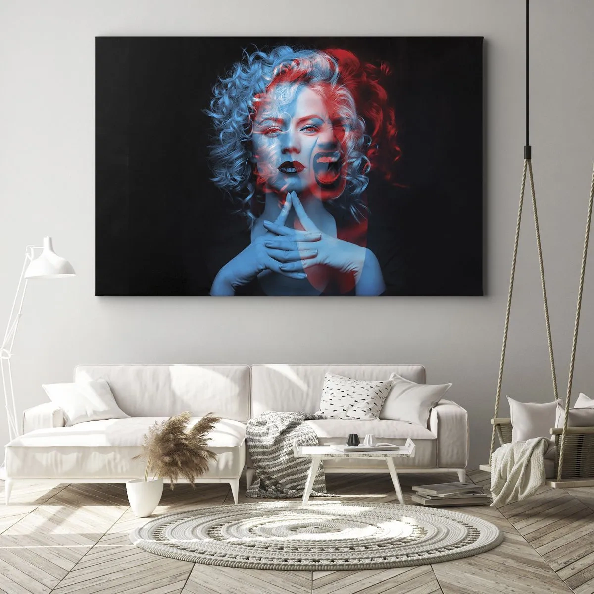Schilderen op canvas - Dubbelportret van een vrouw in rood en blauw - 70x50cm - Alter ego - Moderne wanddecoratie voor woonkamer en slaapkamer ARTTOR