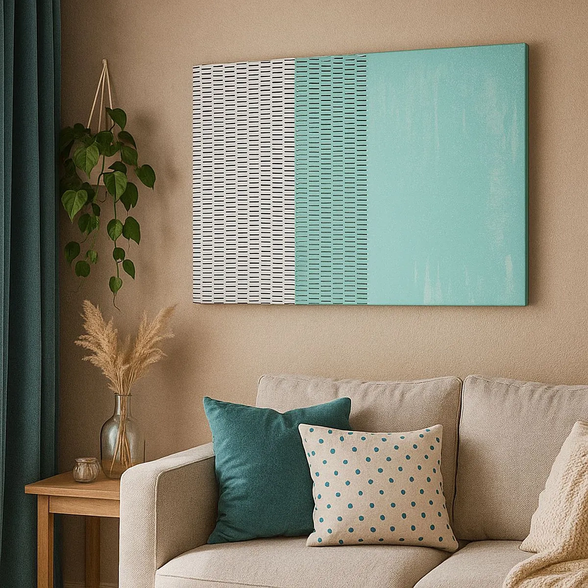 Schilderen op canvas - Geometrische compositie met turquoise en lijnen - 70x50cm - Een uitgebalanceerde compositie - Moderne wanddecoratie voor woonkamer en slaapkamer ARTTOR