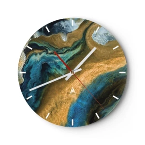Wandklok - Klok - Abstract patroon in tinten blauw en goud - 30x30cm - Blauw - geel - wederzijdse invloeden - Moderne wanddecoratie voor woonkamer, keuken en slaapkamer ARTTOR