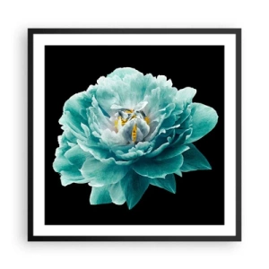 Poster in een zwarte lijst - Blauwe en gouden bloemblaadjes - 60x60 cm