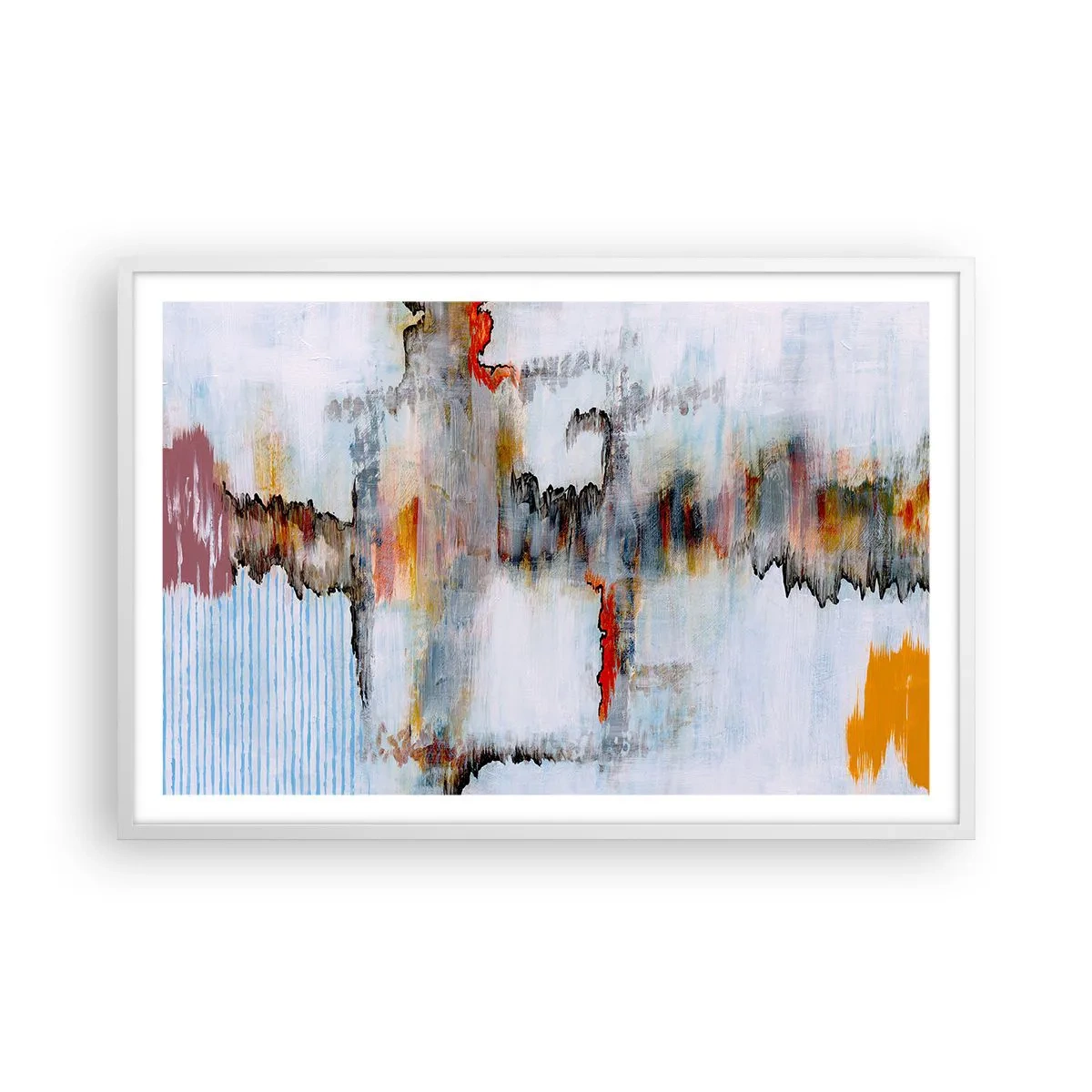 Poster in een witte lijst - Een stok op het water - 91x61 cm