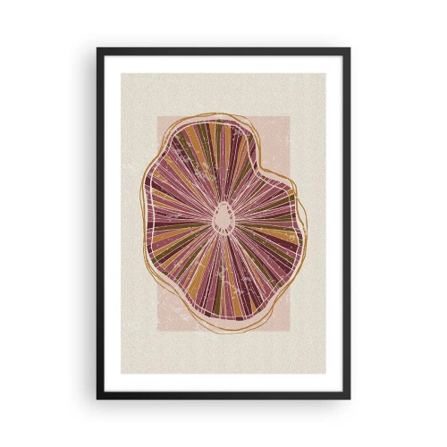 Poster in een zwarte lijst - Abstracte dwarsdoorsnede van een boom in tinten roze en bruin. - 50x70cm - Stralende abstractie - Moderne wanddecoratie voor woonkamer en slaapkamer ARTTOR