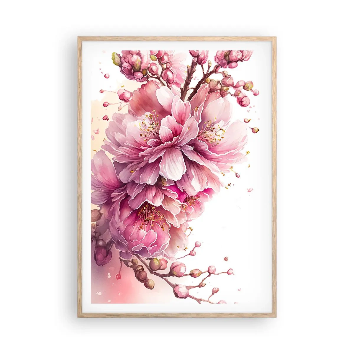Een poster in een licht eiken lijst - Kersenbloesem  - 70x100 cm