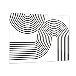 Schilderen op glas - Zwart-witafbeeldingen met gebogen parallelle lijnen - 70x50cm - In de bocht - Moderne wanddecoratie voor woonkamer en slaapkamer ARTTOR