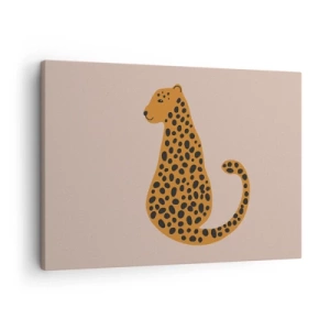 Schilderen op canvas - Een minimalistische tekening van een panter op een beige achtergrond - 70x50cm - Luipaardprint is een modieus print - Moderne wanddecoratie voor woonkamer en slaapkamer ARTTOR