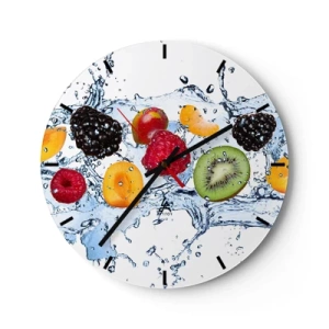 Wandklok - Klok - Sappig fruit ondergedompeld in druppels water - 30x30cm - Veel plezier met ons - Moderne wanddecoratie voor woonkamer, keuken en slaapkamer ARTTOR