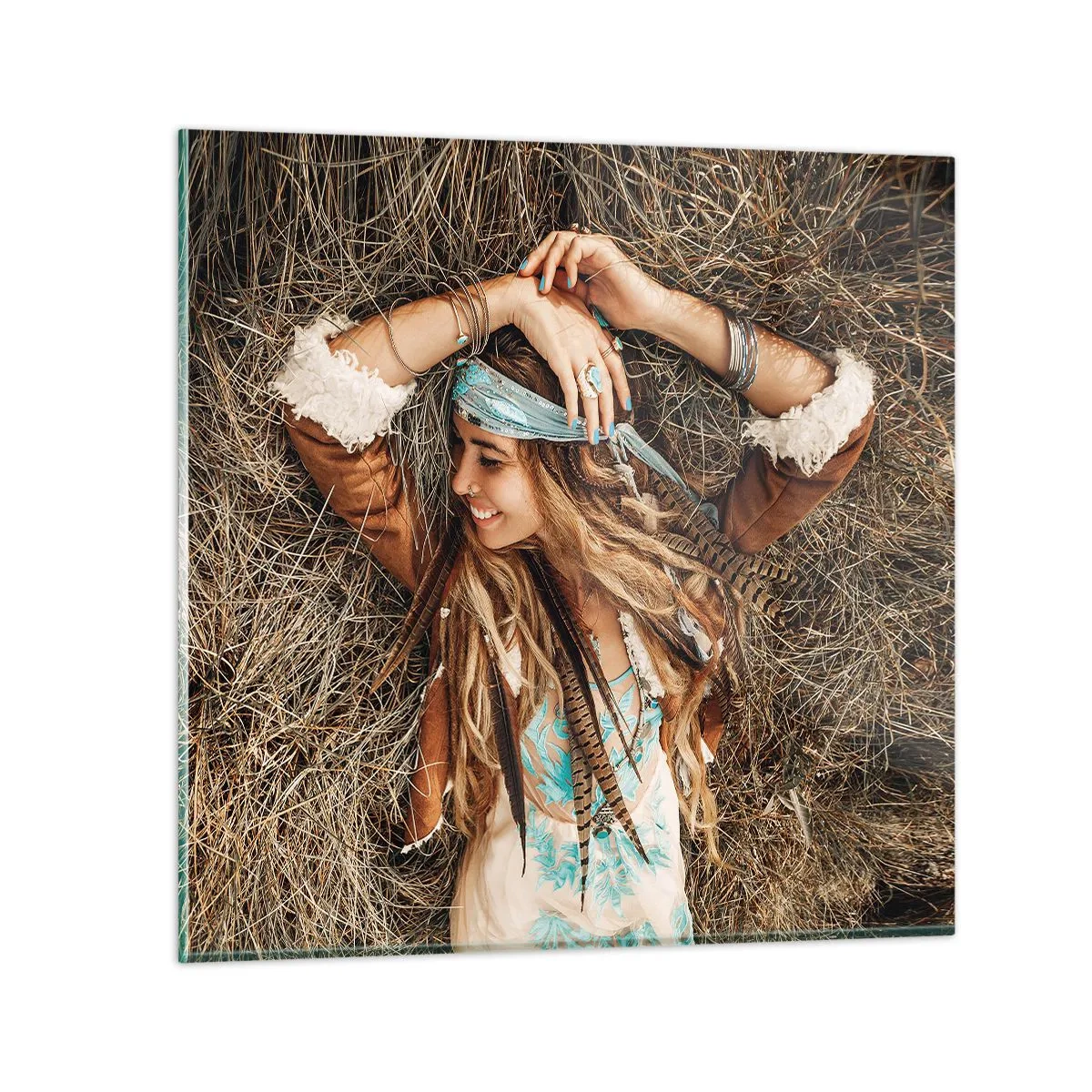 Schilderen op glas - Op weg naar de zomer van de liefde - 70x70 cm