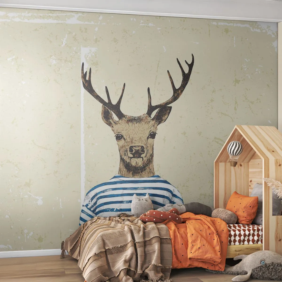 Fotobehang Standard Eco - Omdat ik van gestreepte t-shirts hou! - Abstractie, Hert, Deel - 400x280 cm