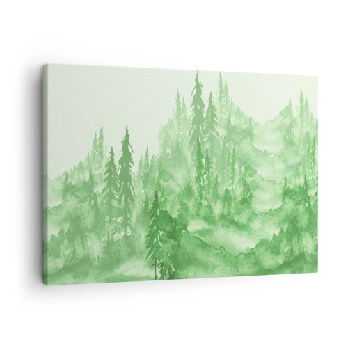 Schilderen op canvas - Groen bos in aquarelstijl op een lichte achtergrond - 70x50cm - Wazig met groene mist - Moderne wanddecoratie voor woonkamer en slaapkamer ARTTOR