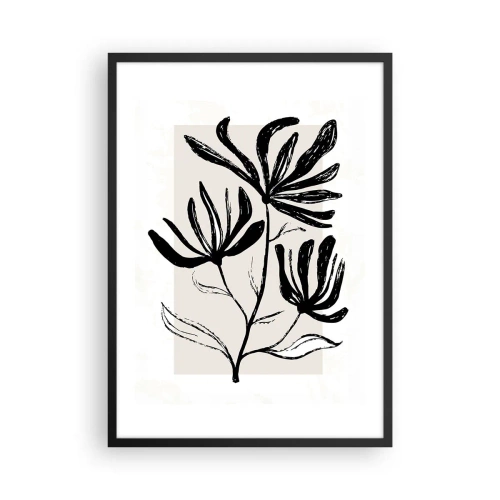 Poster in een zwarte lijst - Zwart-witillustratie van bloemen op een beige achtergrond - 50x70cm - Schets voor het herbarium - Moderne wanddecoratie voor woonkamer en slaapkamer ARTTOR