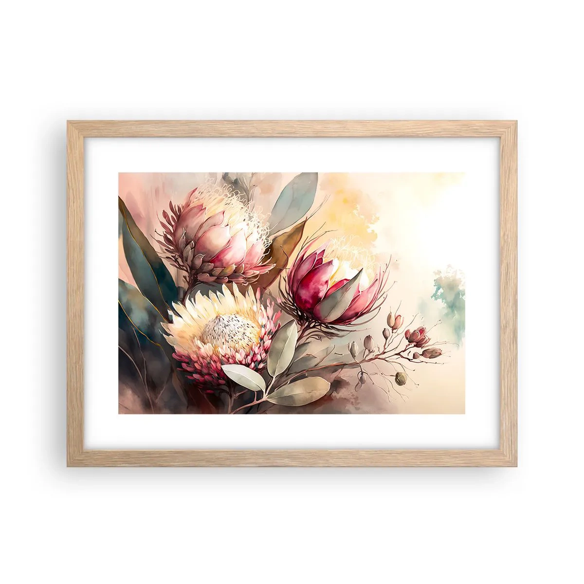 Een poster in een licht eiken lijst - In profiel en en face - 40x30 cm