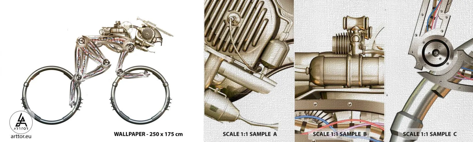 Fotobehang Monster Premium Canvas - Een prachtige machine - Abstractie, Fiets, Grafisch - 100x30 cm