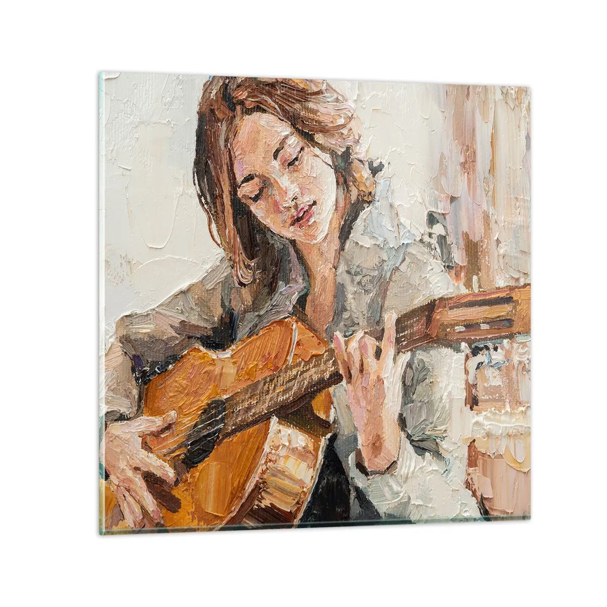 Schilderen op glas - Concerto voor gitaar en een meisjeshart - 40x40 cm