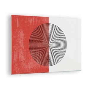Schilderen op glas - Geometrisch patroon met een cirkel op een rode en witte achtergrond - 70x50cm - Op de kop geslagen - Moderne wanddecoratie voor woonkamer en slaapkamer ARTTOR