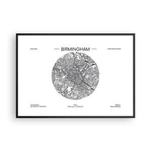 Poster in een zwarte lijst - Anatomie van Birmingham - 100x70 cm