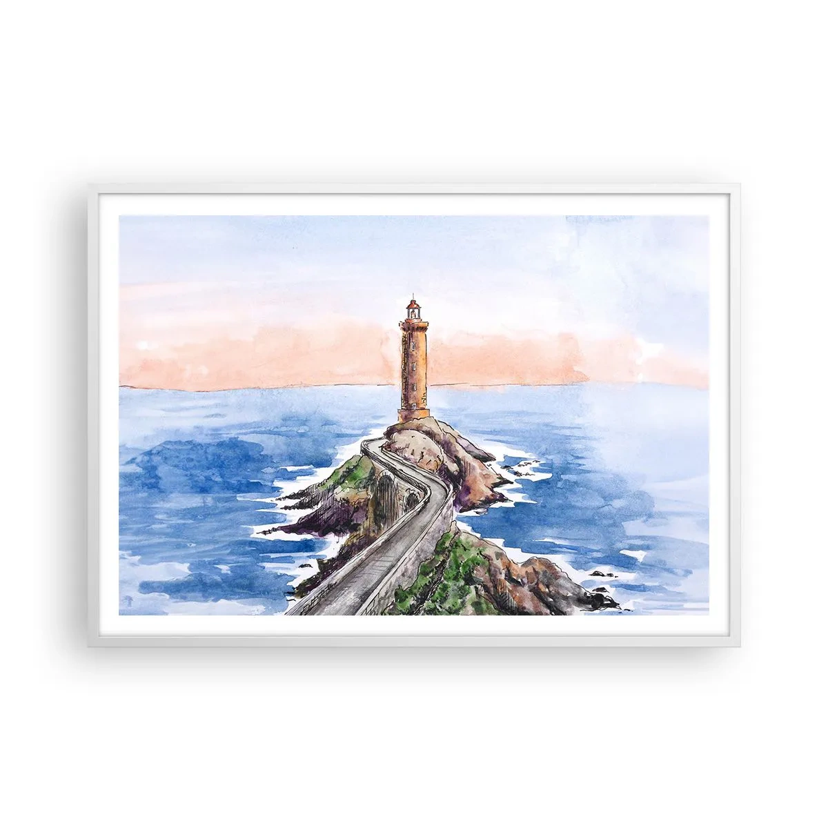 Poster in een witte lijst - Kijkend naar de zee - 100x70 cm