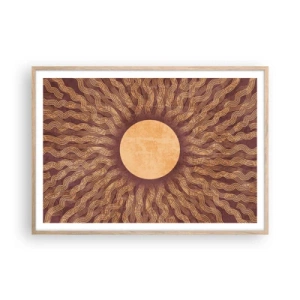 Een poster in een licht eiken lijst - Zon icoon - 100x70 cm